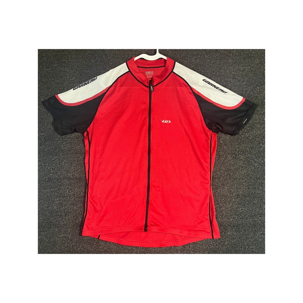 Louis Garneau Mens Cycling Jersey‎ Red Black White Full Zip Short Sleeve XXL TG